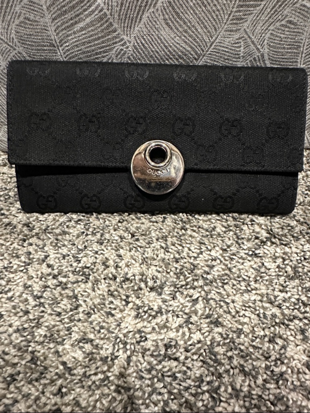 Gucci Black Monogram Canvas Wallet with Silver-Tone Snap